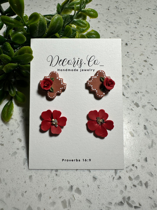 Red flower stud pack