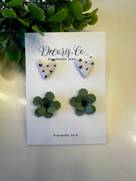 Polka heart flower stud