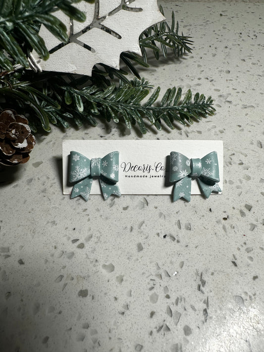 Teal bow studs